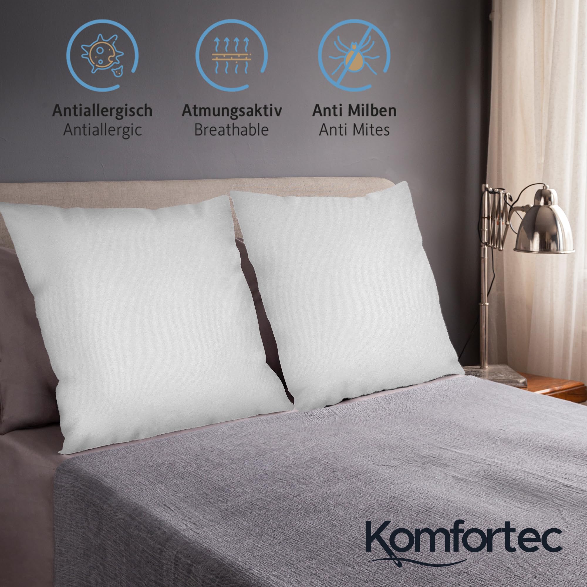 Komfortec Waterproof Cushion Cover 80 x 80 cm Set of 2 With Zip, Breathable, Hypoallergenic Pillowcases - Image 4