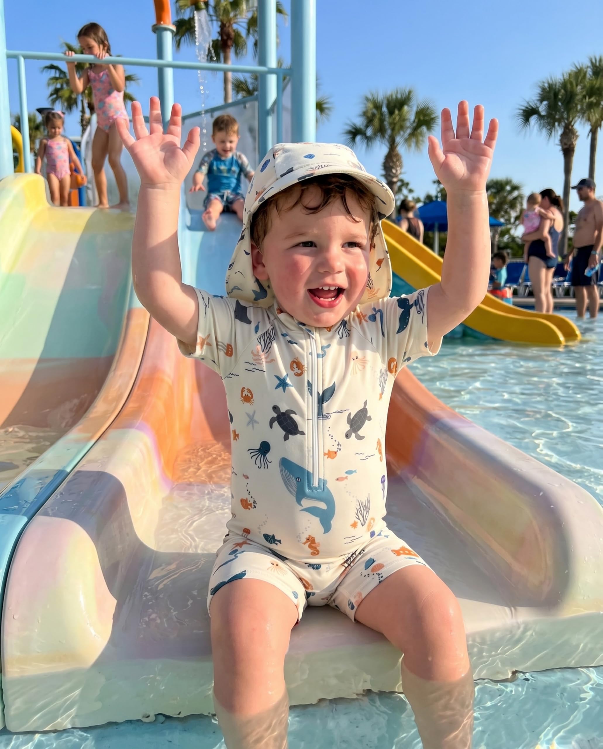 WYTbaby Maillot de bain pour bébé - Vêtement UV - Une pièce - Manches courtes - Protection UV - Pour bébé garçon - Avec chapeau de soleil