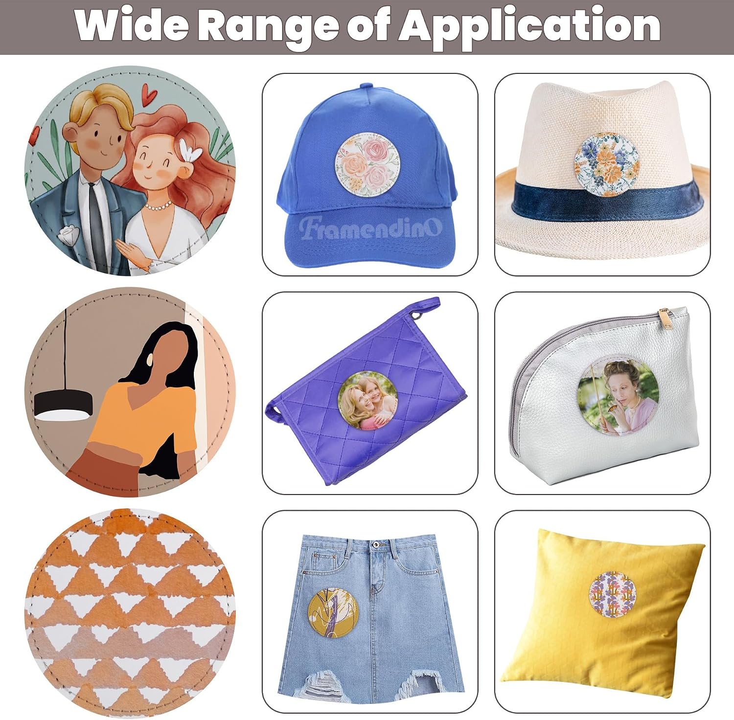 Framendino, 10 Pack Sublimation Patch Round Blank Iron on Patches Leather Hat for Shirt Jeans