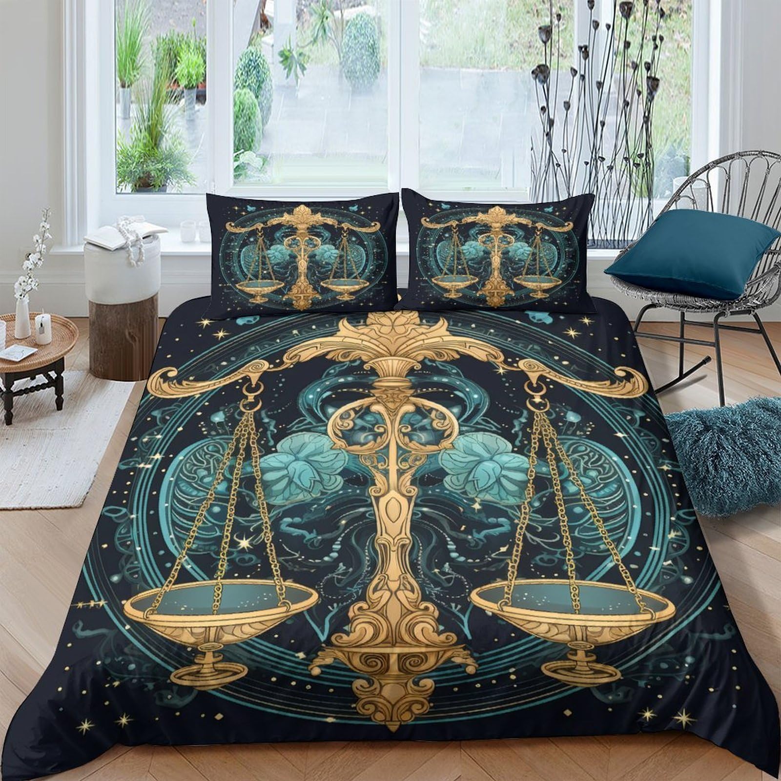 Ctjqhvkz Style-3 3D Printed Golden Libra Fitted Sheet Microfiber Soft Breathable Zodiac Scales Bed Cover For Bedroom Decor Single（135X200cm）