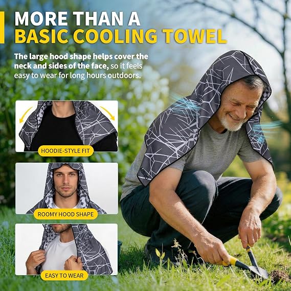 CAMBIVO Cooling Hoodie Towel for Men and Women, Lightweight Breathable Sun Protection Cover for Head, Neck, Ears, Face, Cooling Clothing for Extreme Heat, Sports Outdoors, Travel