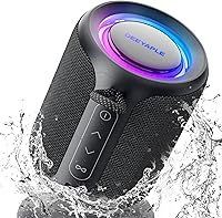Deeyaple IP67 Waterproof Bluetooth Speaker with Lights, 15W Stereo Sound, 2500mAh Battery, TWS Pairing BT5.3 - Black Portable Outdoor Speaker