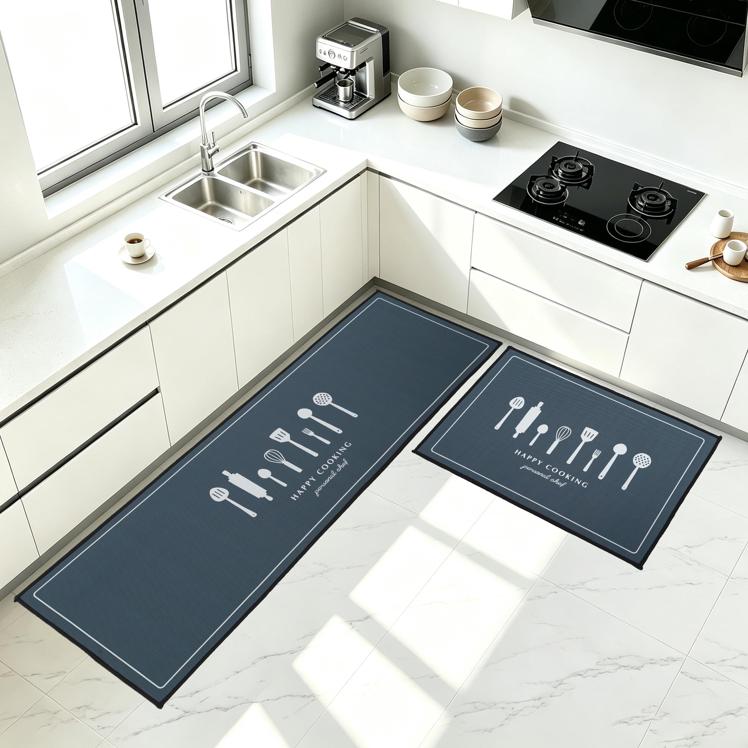 LHHMZ 2 Pieces Non Slip Kitchen Rug Set, Washable Kitchen Mat Set, Standing Floor Mats for Hallway Office Home Decoration, 40x60cm + 40x120cm