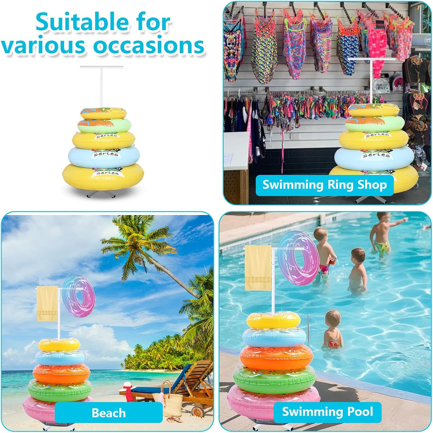 Tryly Pool Float Storage Rack,Metal Pool Float Holder with Water Weight Bag,49.6"*16.5"Beaches Towel Goggles Swimming Rings Outdoor Storage Holder