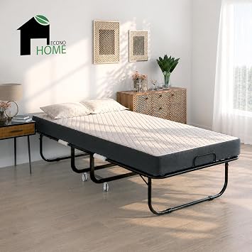 EconoHome Folding Bed with Mattress - 75x39 Twin Size Frame - Portable Rollaway Guest Bed with 5-inch Memory Foam Mattress - Space-Saving Foldable Design for Easy Storage (39 Inch)