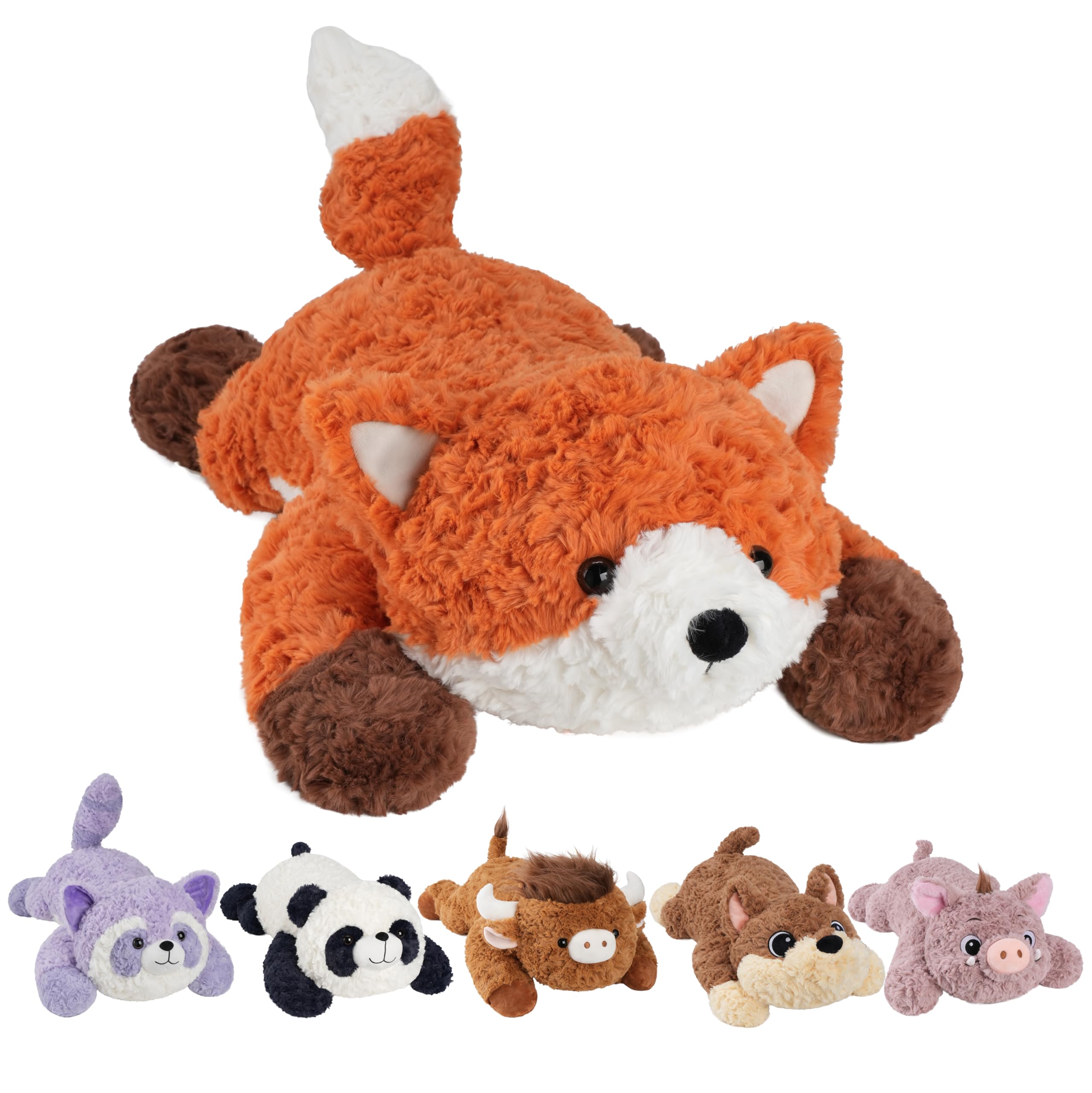 25 5 Lbs Weighted Stuffed Animals Fox Heatable and Coolable Weighted Plush with Microwavable Heating Pad Removable Soft