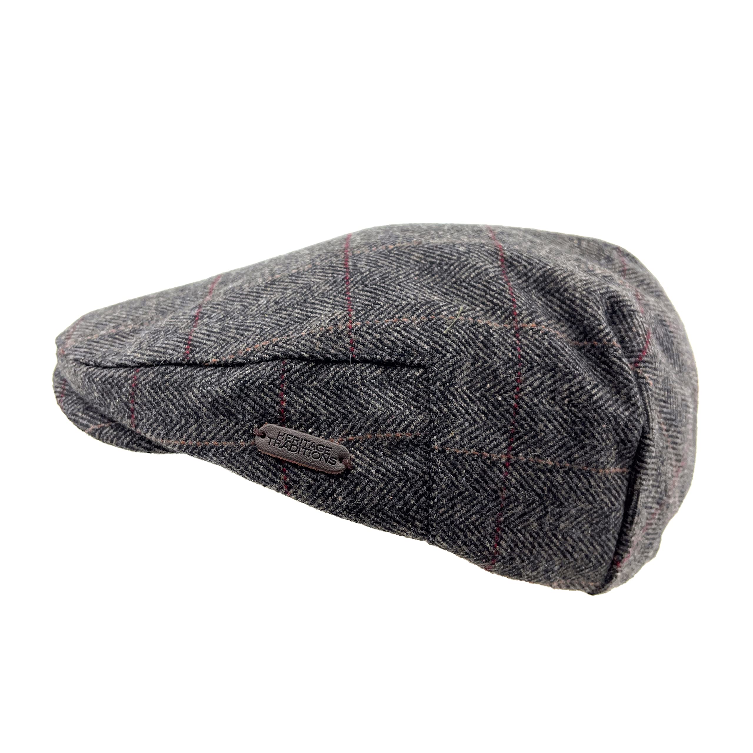 Heritage Traditions Womens Men Classic Tweed Flat Cap Hat (Grey Window Tweed)