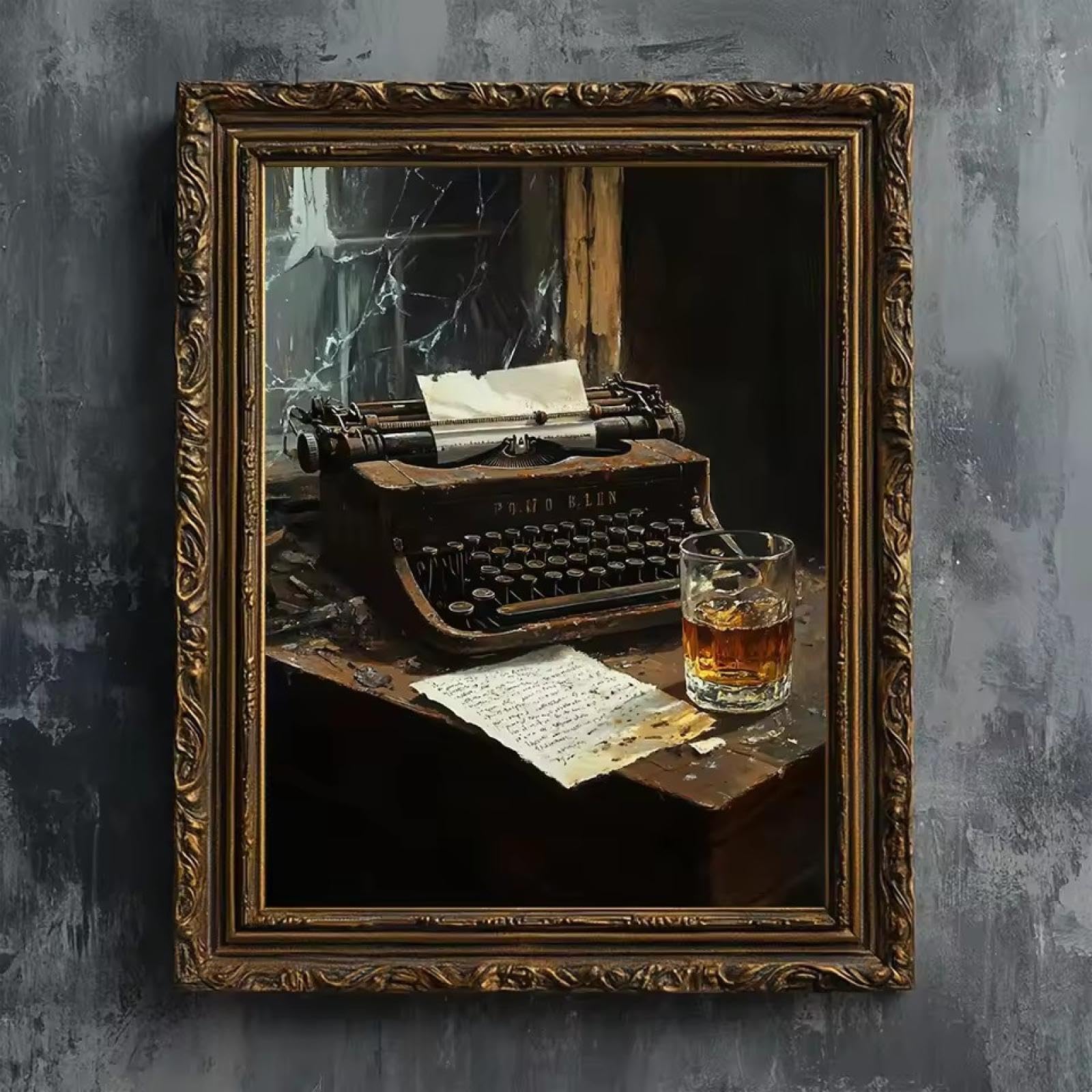 Déco murale bibliothèque rétro avec cette grande toile de machine à écrire antique pour bureau - 7
