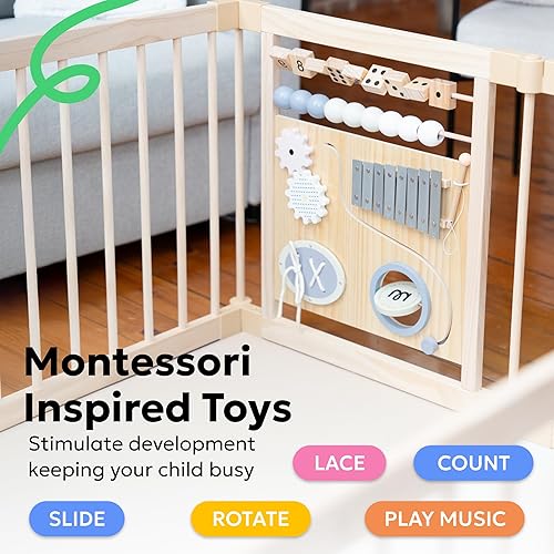 Miniatura 4 de MioTetto Parque infantil de madera  Parque infantil de madera con juguetes Montessori para estimulación y desarrollo sensorial  Puerta de madera