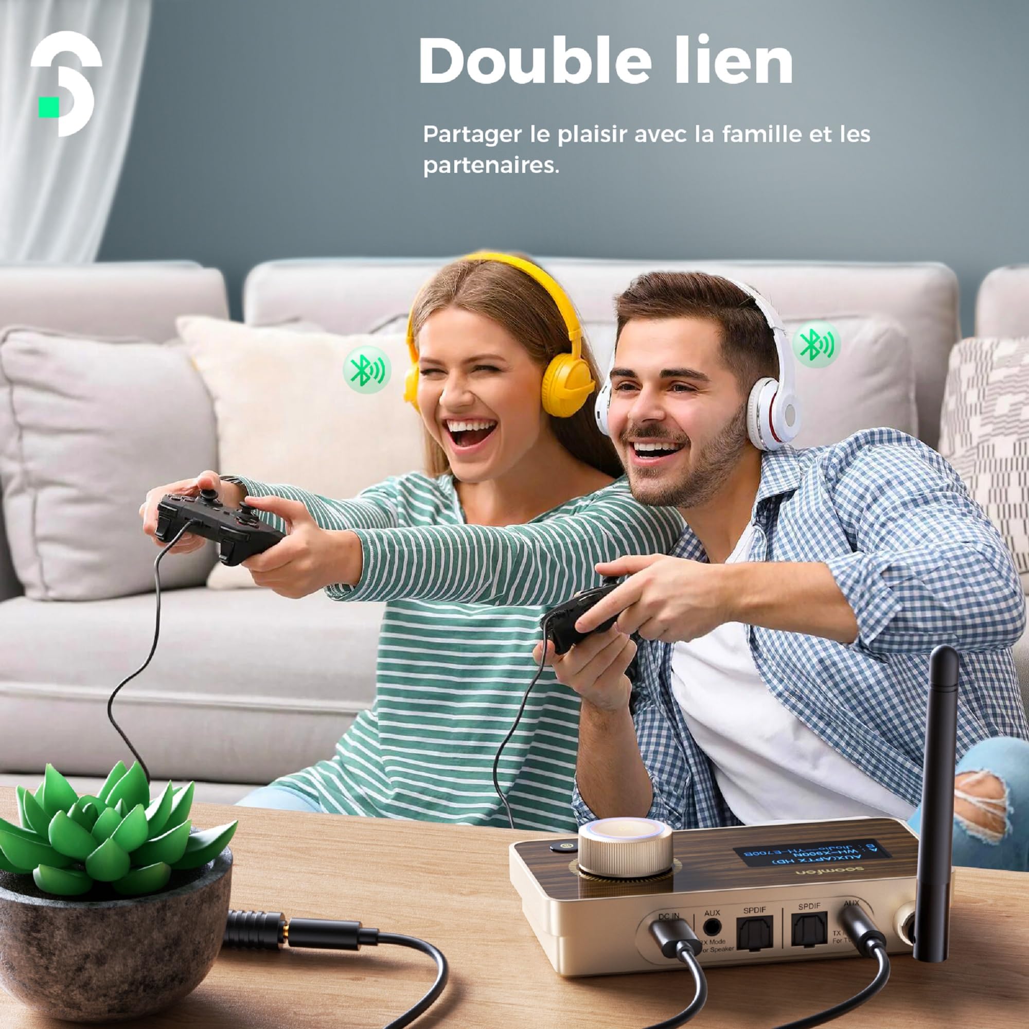 [Updated] SOOMFON 3-en-1 Recepteur Transmetteur Bluetooth 5.2, Adaptateur Bluetooth pour Chaine HiFi, aptX-HD & aptX-LL Emetteur, 30 m Longue Portée Récepteur pour TV/Stéréo