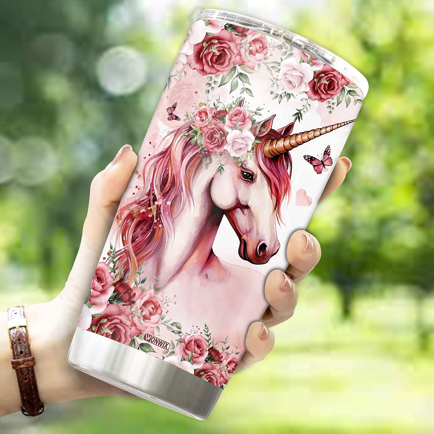Unicorn Tumbler 20oz Cute Animal Gift for Women, Girls Who Freaking Love Unicorns Lovers Flower Perfect Birthday Christmas Valentine Wife Daughter Insulated Stainless Steel Coffee Cup with Lid