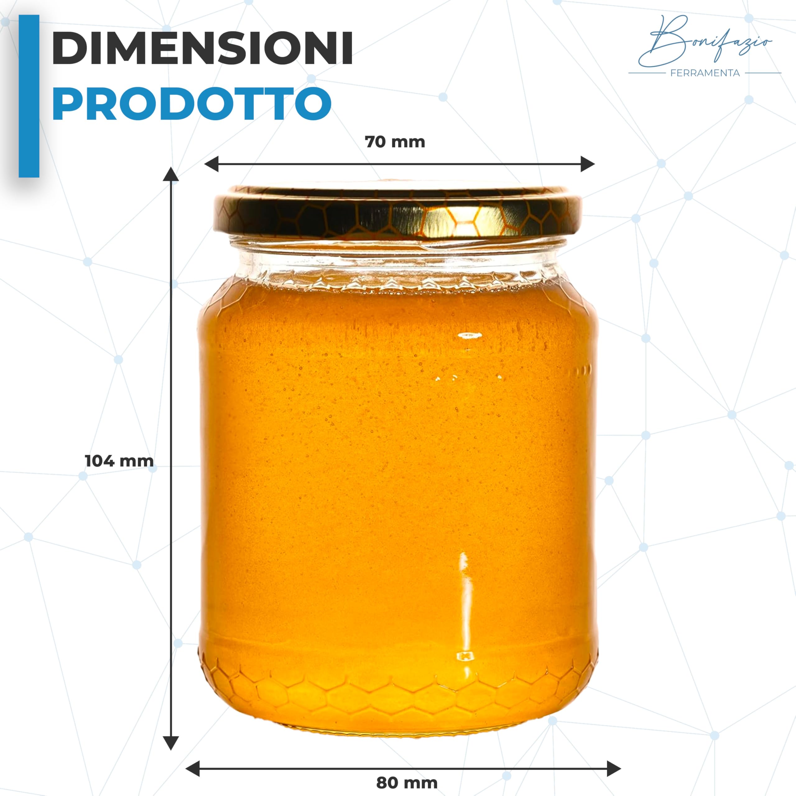 Set Completo di 96 Barattoli da 390ml - 0,5Kg con Tappo Color Oro, Vaso Ideale per la Conservazione di Miele, Marmellata,e Altri Alimenti (96 pezzi da 390ml - 0,5Kg)
