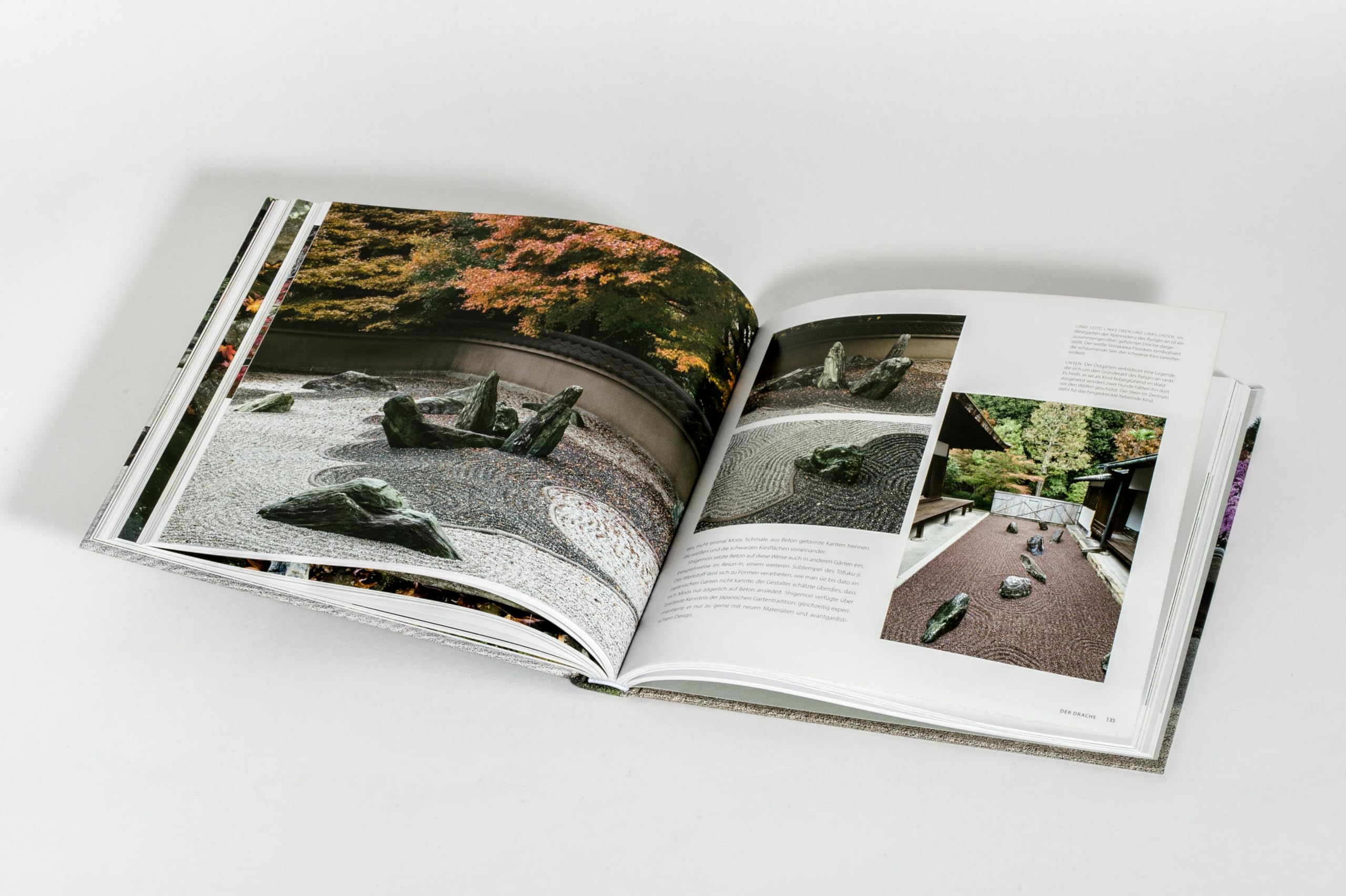 Japanische Zen-Gärten: »Weltentrückte Fotografien [...], auf denen man das Wasser rieseln und das Moos wachsen zu hören meint.« Frankfurter Allgemeine Zeitung