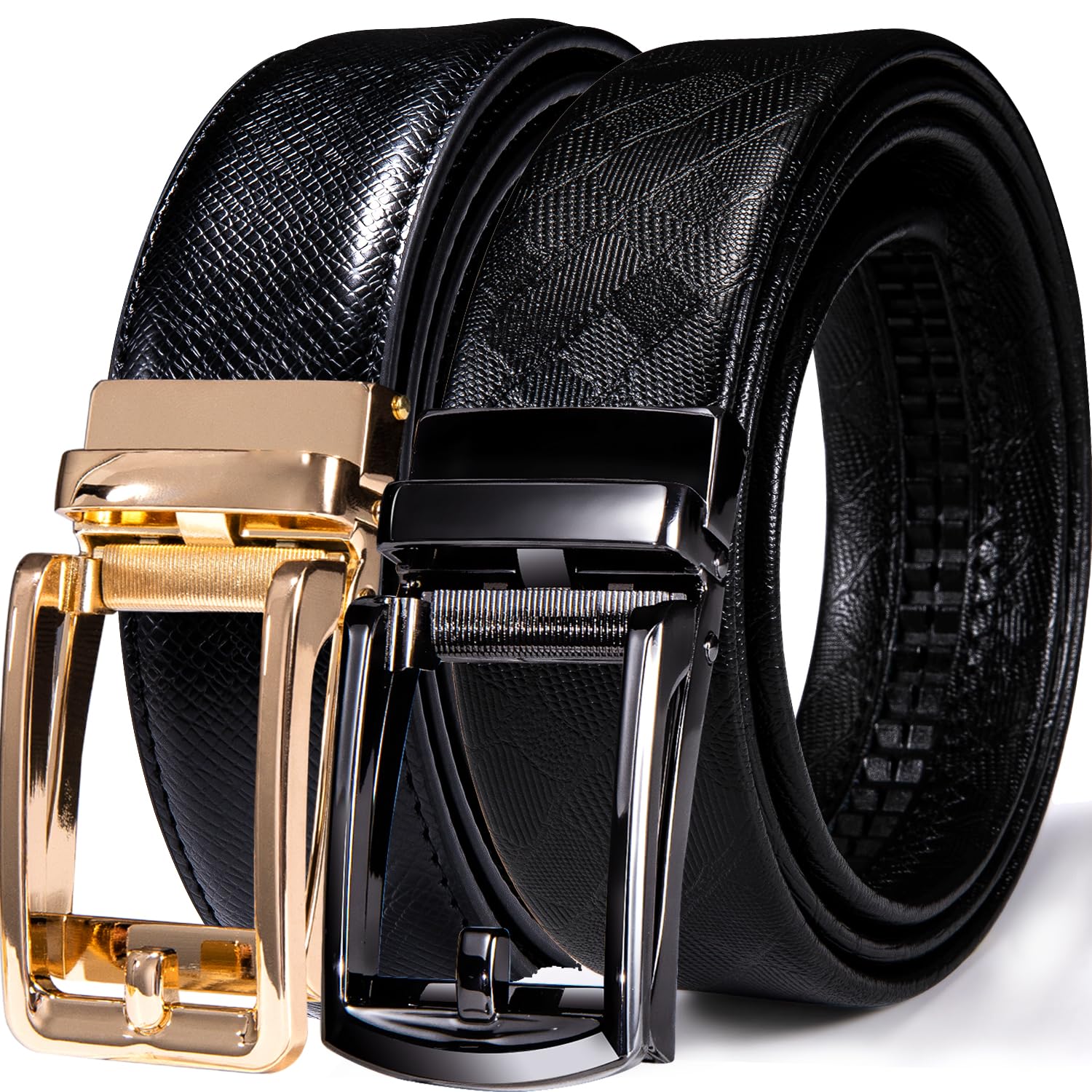 Barry.Wang Mens 2 Pack Ratchet Belts Leather Adjustable 1 3/8" Gift Box
