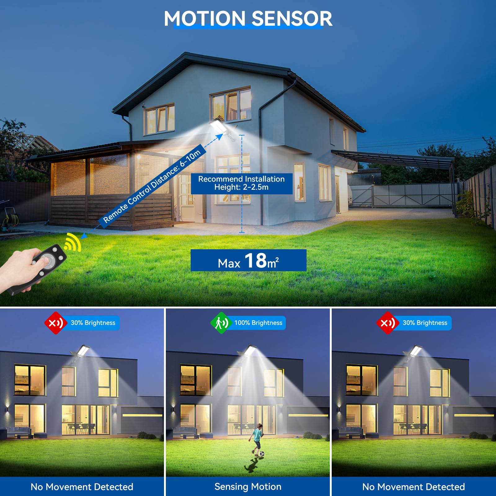 Adewalk 1200W Solar Straßenlaterne mit Fernbedienung, IP66 Wasserdichte Solarlampen für Außen mit Bewegungssensor, 6500K Split Solarleuchten LED Solar Strahler Außen für Gärten Garage Straßen