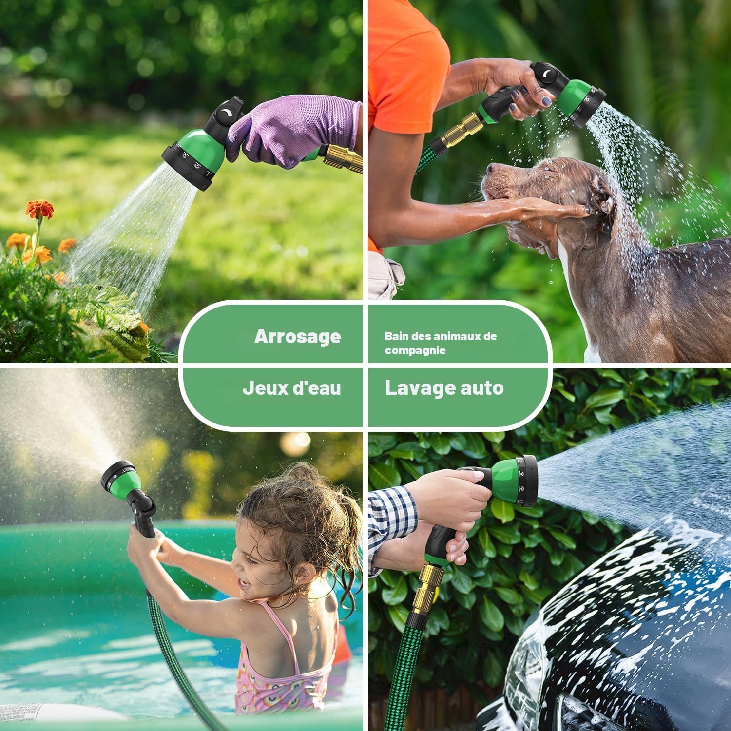 Tuyau Arrosage Extensible 30m/100ft, Disdarkday Tuyau D’arrosage Extensible avec 1/2" et 3/4" Adaptateurs, 10 Modes d'Arrosage, Latex Triple Épaisseur Durable avec Raccords et Sac, Vert