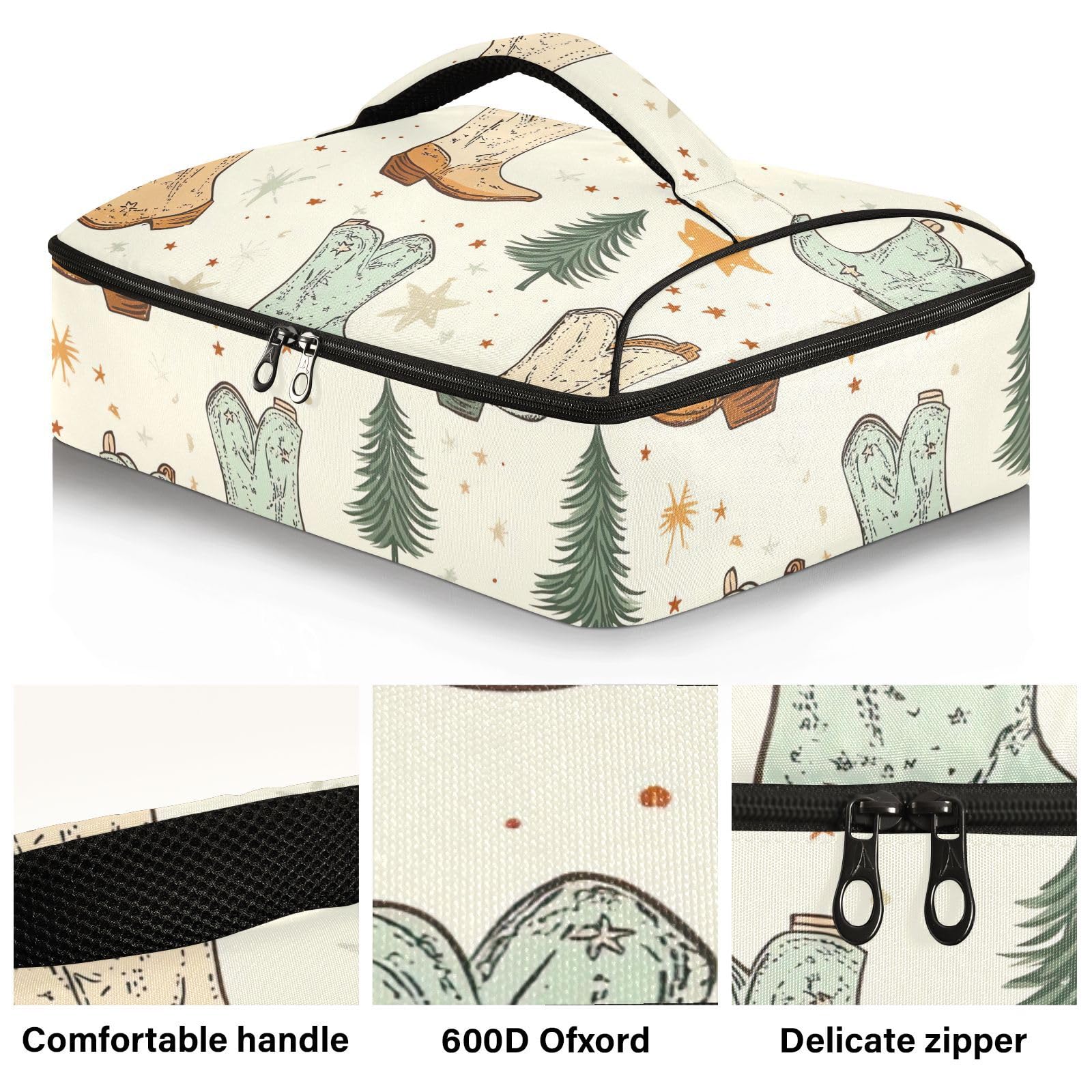 BOESI Graffiti Boots and Christmas Tree Pattern Insulated Casserole Dish Bag Lunch Bag Insulated Insulated Food Bag Reusable for Holding Hot and Cold Food Suitable for Potluck Parties/Picnics/Cookouts