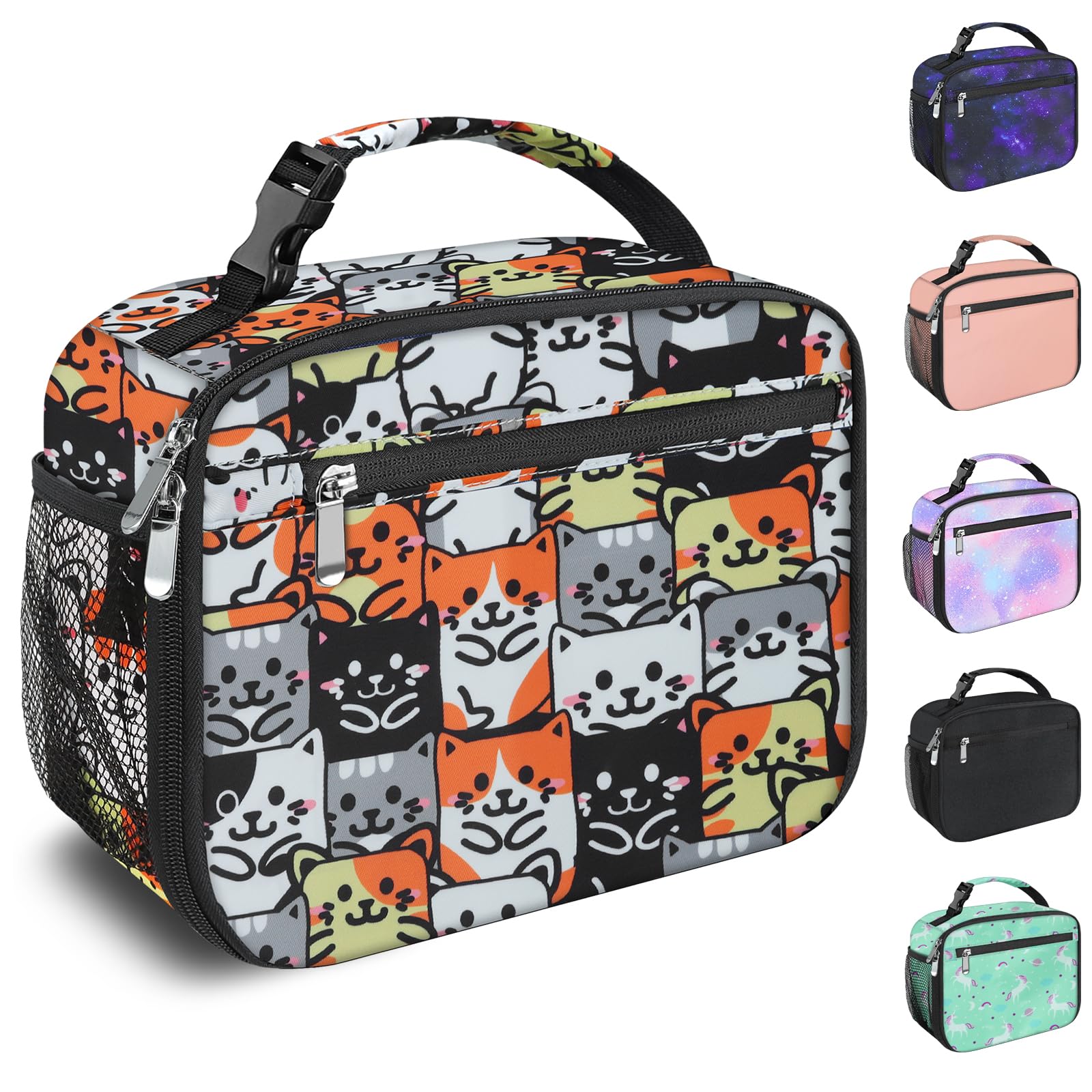 Kids Lunch Box for Boys Girls Lunch Bag Insulated Durable Lunchbox Children Lunch Tote Bag for School Cat