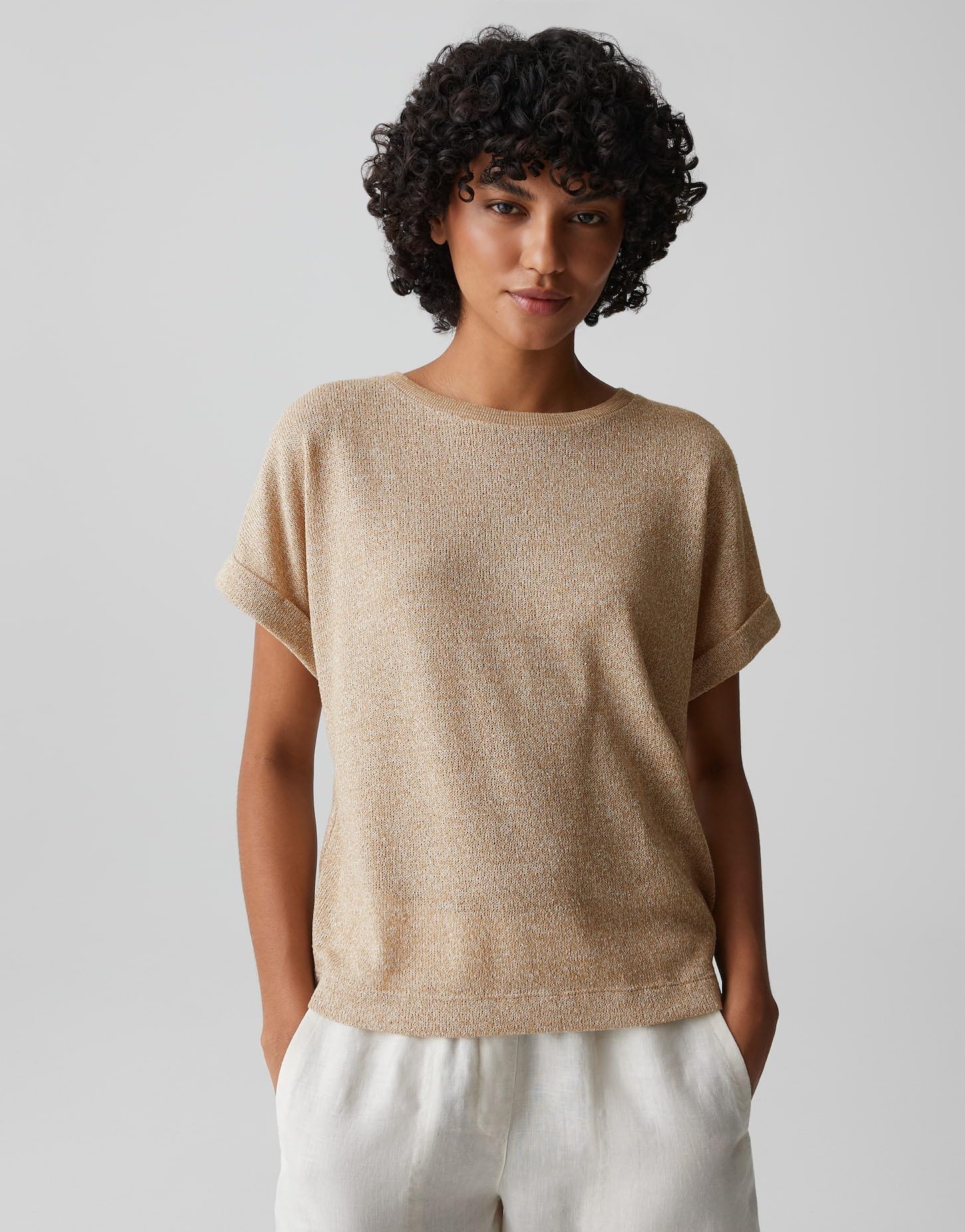OPUS Damen Kurzarmshirt | Jerseyshirt in Strick Optik Regular Fit