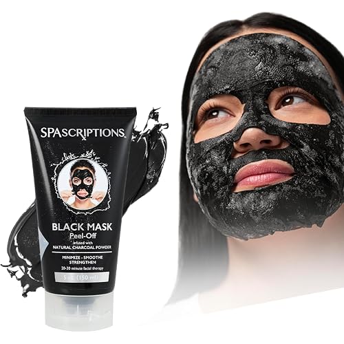 SpaScriptions Charcoal Peel Off Face Mask – Blackhead Remover & Pore Cleansing Black Mask with Salicylic Acid & Tea Tree Oil For Blemish Prone Skin, Detoxifying & Oil Control Skincare, 5 fl oz