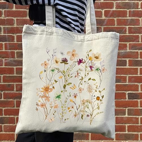 Miniatura 5 de Bolsa de lona con bolsillo interior, estética, reutilizable, bolsa de compras, bolsa de hombro, libro, regalos