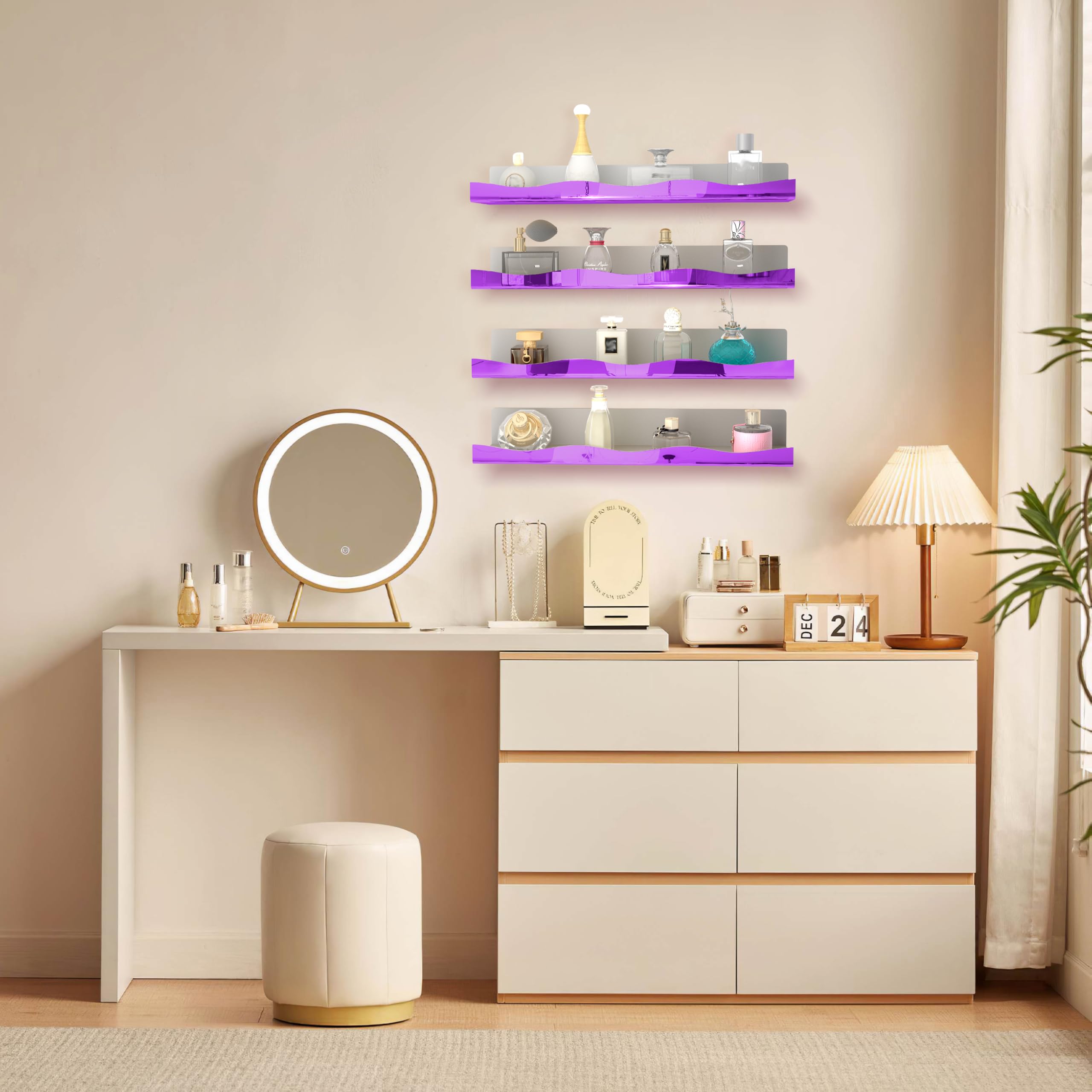 YMVV 40 cm großes, reflektierendes Acrylregal, schwimmendes Regal, Parfüm-Organizer, Regal, moderne Badezimmer-Aufbewahrung, Spielzeug, Dekoration, 4 Stück