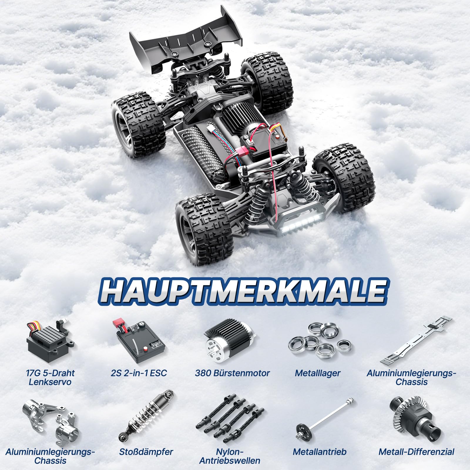 Coche teledirigido para adultos 1:18, RC Auto 2,4 GHz 4WD 40 km/h, coche RC Offroad sin escobillas con 2 baterías de 1500 mAh y motor RC380: cochecito RC impermeable para exteriores a partir