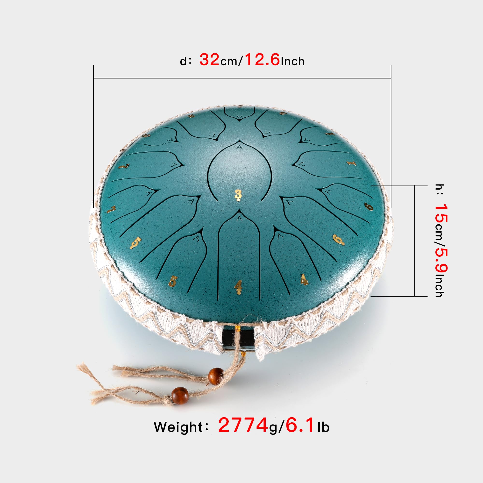 ZXZYHFTY Steel Tongue Drum, 13 Zoll 15Note Stahl Handtrommel mit Tasche, Notenbuch, Drumsticks, Schlägelhalter und Fingerpaddel, für Camping, Meditation oder Yoga (Malachit)