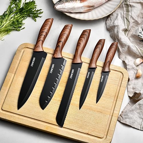 Miniatura 5 de Cohesion Juego de 5 cuchillos de cocina con soporte magnético para cuchillos para pared, juego de cuchillos de chef ultra afilados en caja con