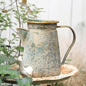 Vintage Pitcher Vase Rustic Farmhouse Vase for Flowers Vintage Metal Milk Jug Small Decorative Pitcher Shabby Chic Decor for Home, Kitchen, Bathroom, Gray