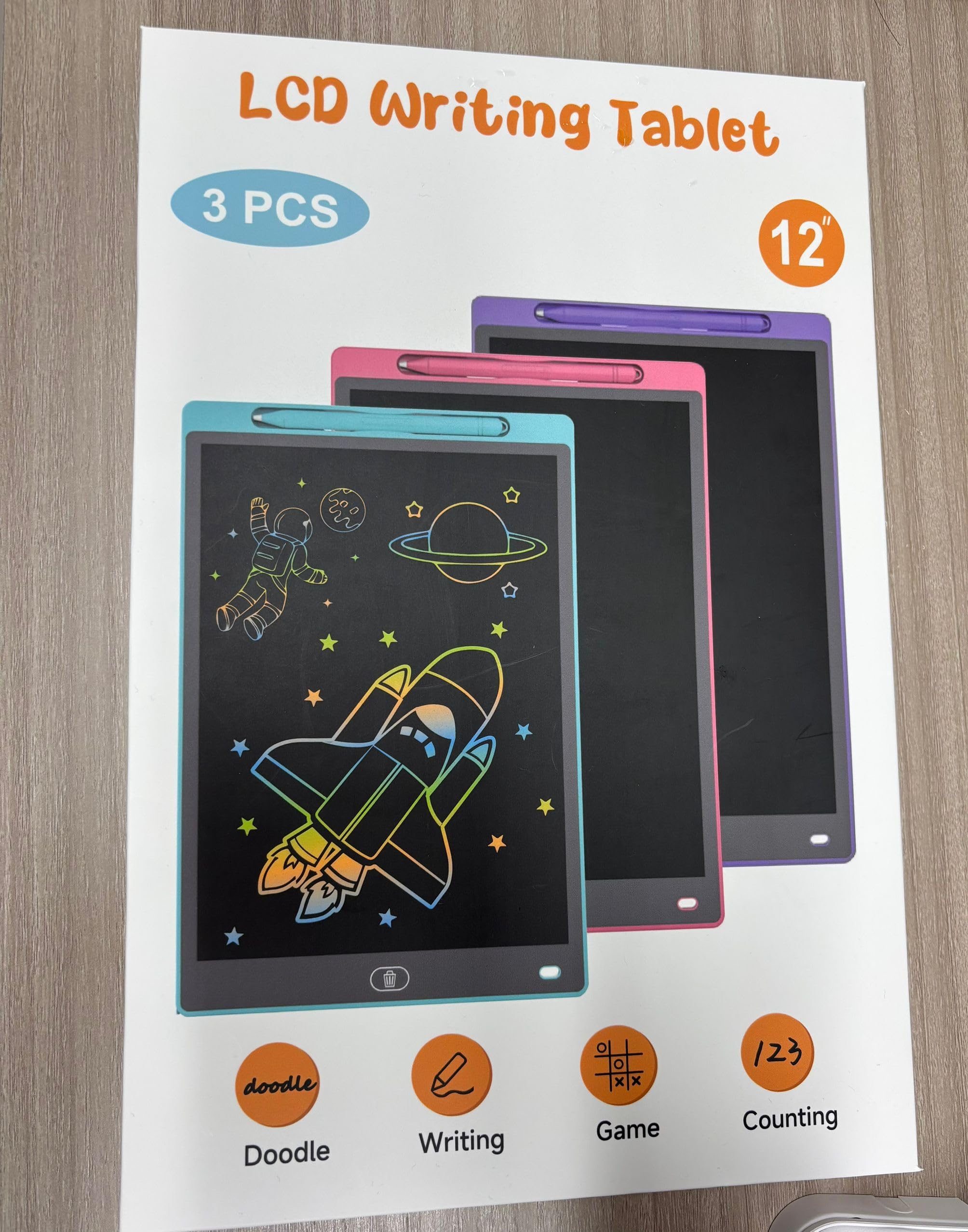 Electight LCD Schreibtafel 3 Stück, 12 Zoll Maltafel mit Abschließbar Löschen-Taste, Schreibtafel mit Stift, Umweltschutz Augenpflege Zaubertafel, Lernspielzeug-Geschenk für 3-8 Jahre Kinder - 3