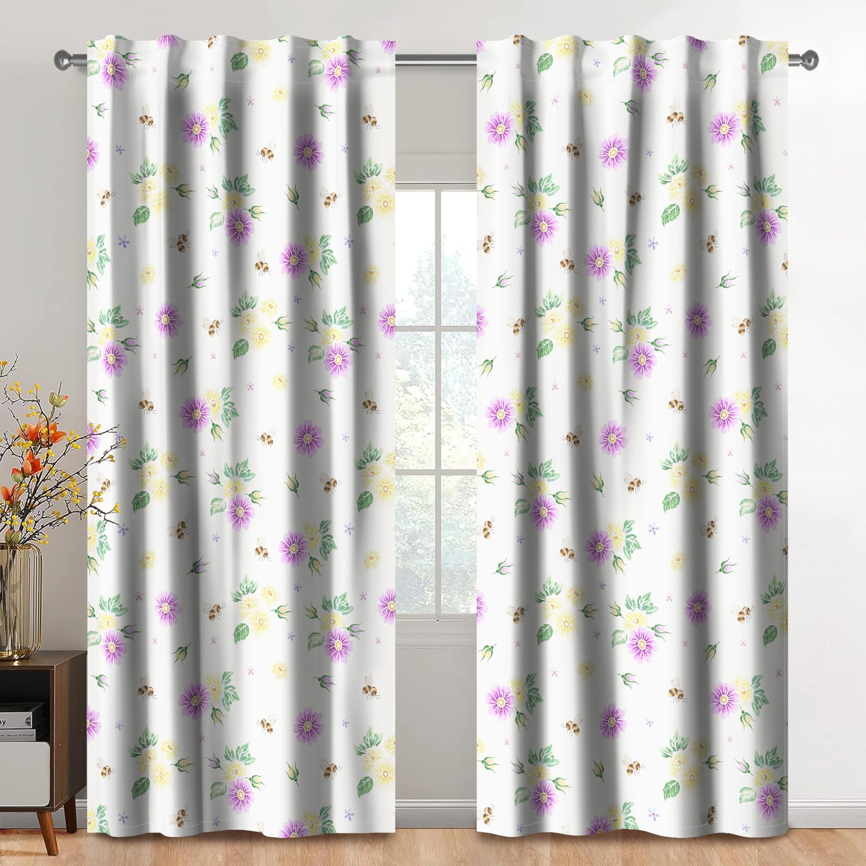 Kzzfqxb 2 Panels 117x229cm Floral Curtains, Purple Yellow Flowers Daisy Printed Rod Pocket Window Drapes for Living Room Bedroom Dining Room Elegant โ image 1