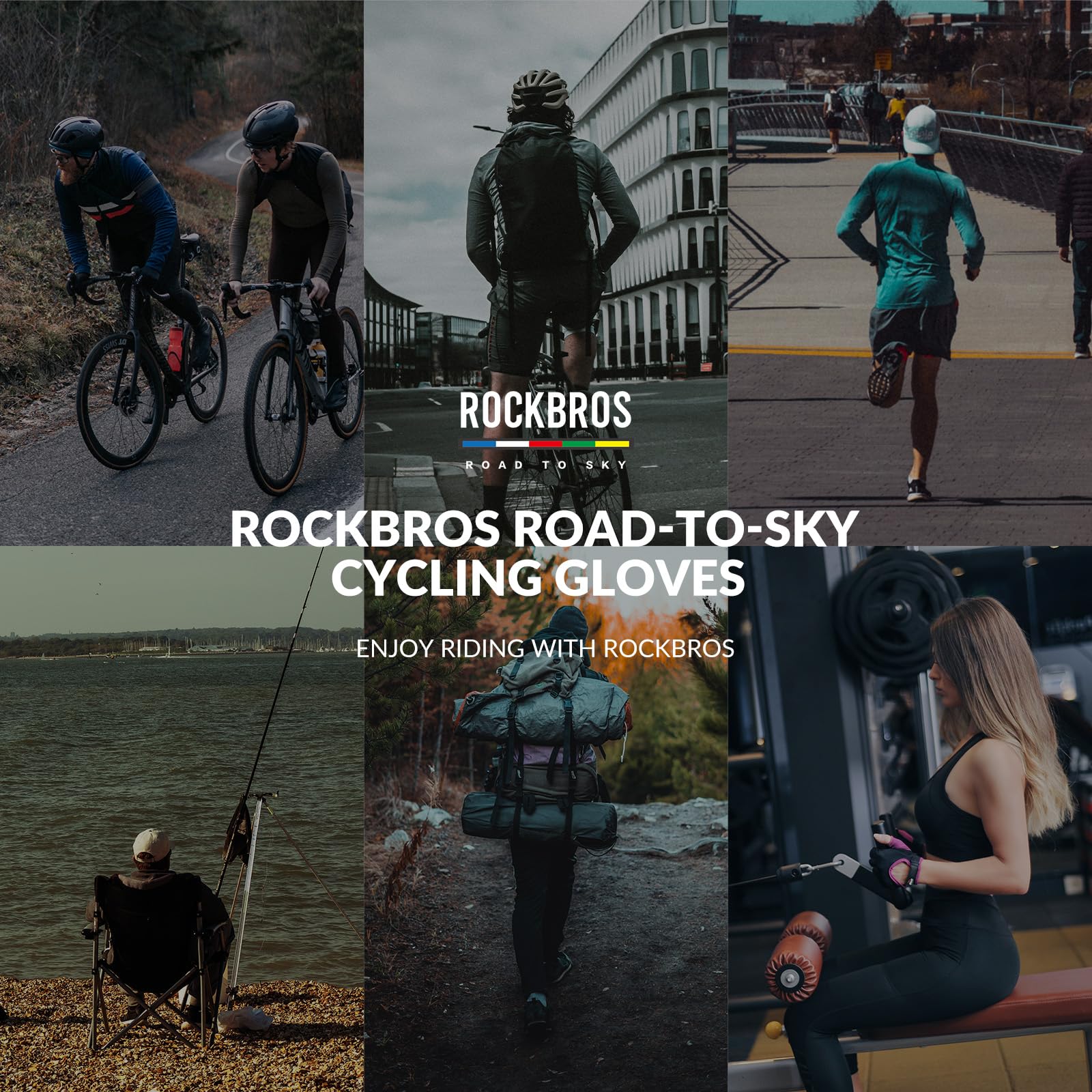 ROCKBROS Road-to-Sky Gants de Vélo Homme Femme Plein Doigt Écran Tactile Printemps Été Automne Respirant Antidérapant SBR Coussin Essuyer Sueur Vélo Course Vélo Route Fitness Noir Bleu Blanc Vert M-XL