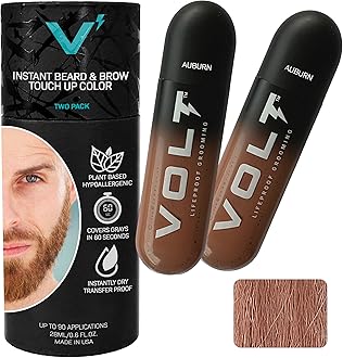 VOLT Grooming Temporary Instant Beard Color ECO 2 Pack Refill - Quick Drying Plant Based Hypoallergenic Brush on Color for Beards, Mustaches, and Eyebrows, Auburn (Red)