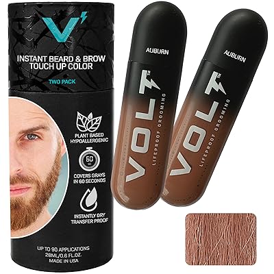 VOLT Grooming Temporary Instant Beard Color ECO 2 Pack Refill - Quick Drying Plant Based Hypoallergenic Brush on Color for Beards, Mustaches, and Eyebrows, Auburn Red