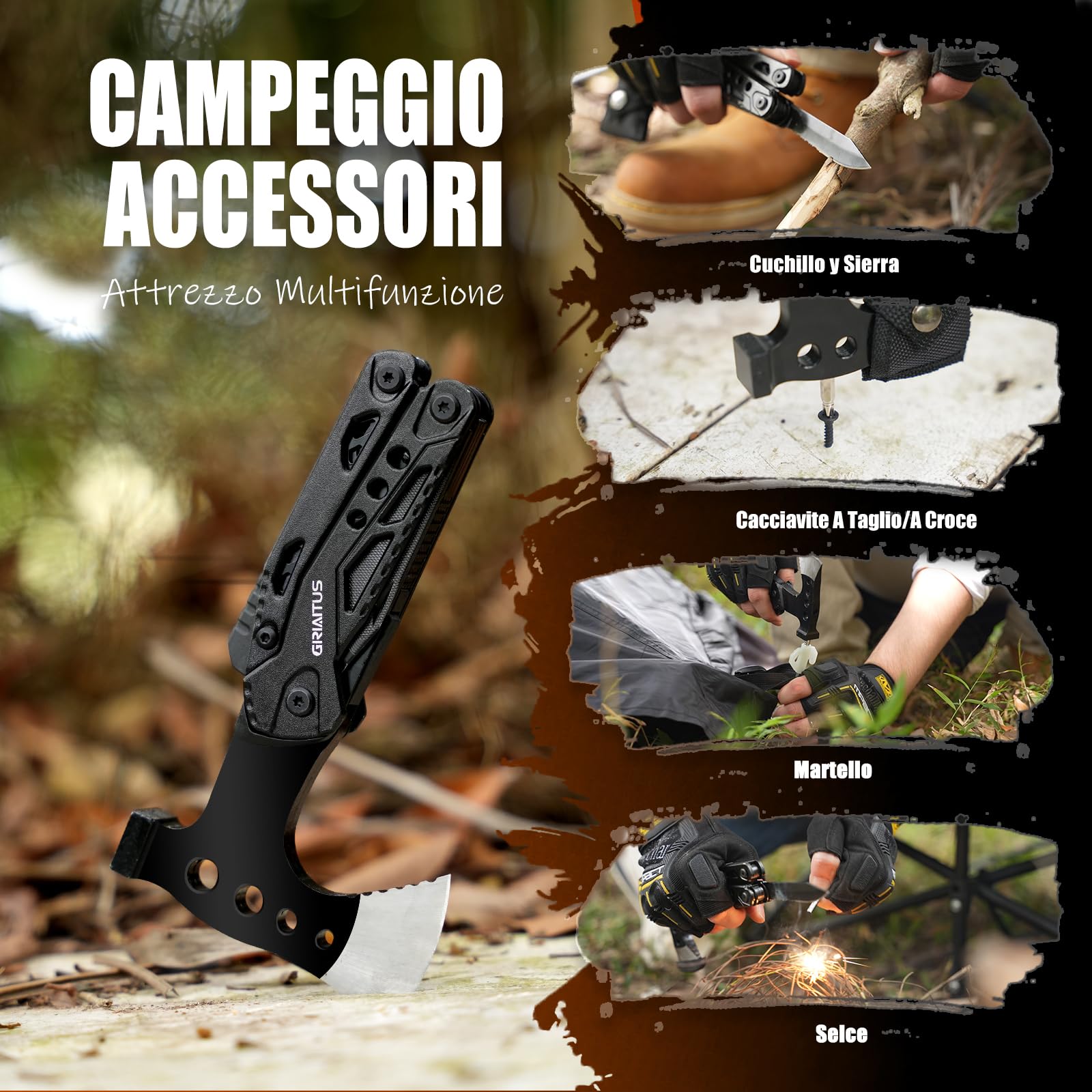 Multitool 16w1 Asce Sopravvivenza Coltello Martello Pinze Seghetto Cacciavite