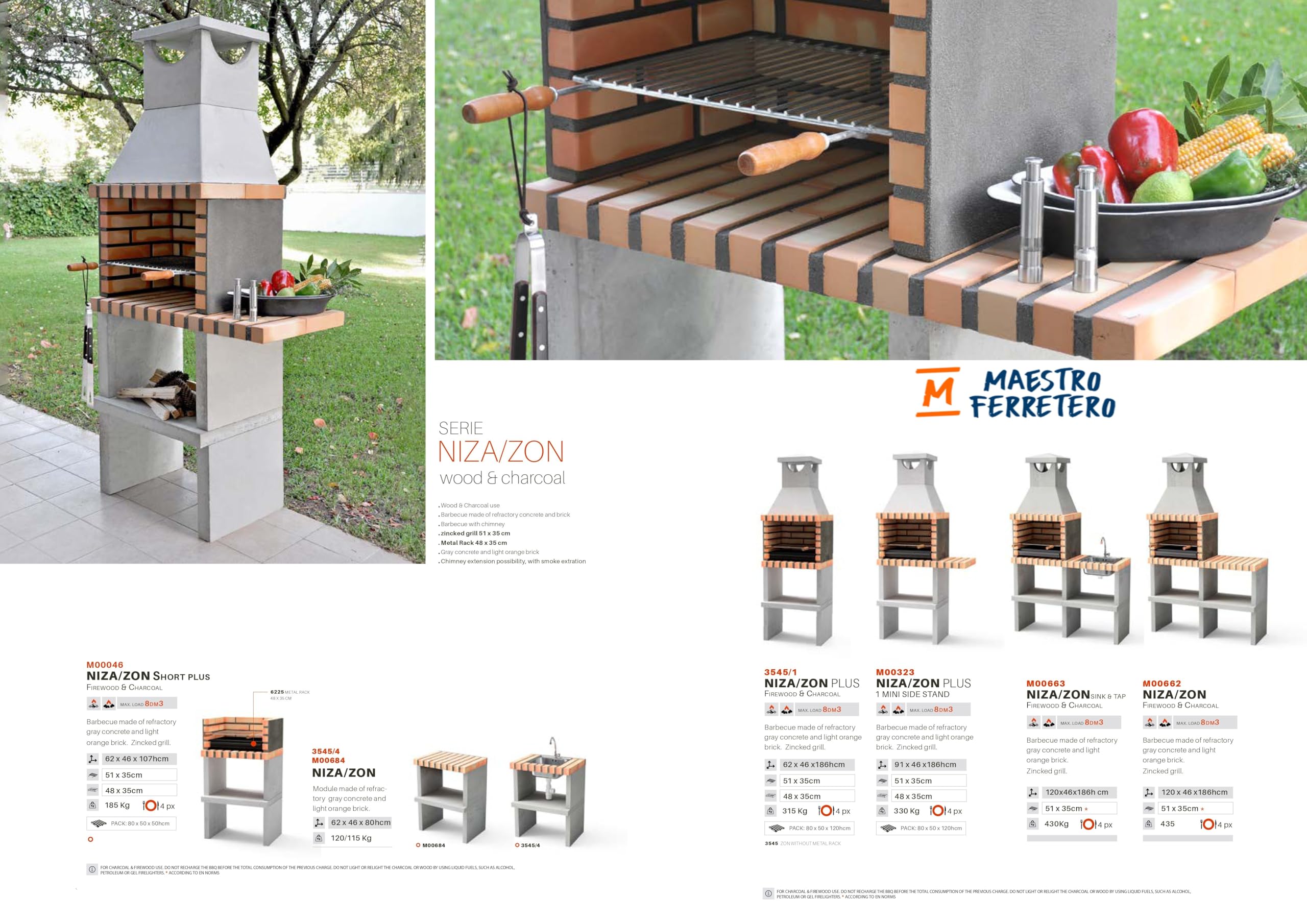 MOVELAR - Barbacoa de Obra Prefabricada de Leña y Carbón Modelo Niza/Zon Short Plus (Gris, Naranja - 62 x 46 x 107 cm) REF: M00046 - Cocina de Exterior Compacta para Jardín o Patio