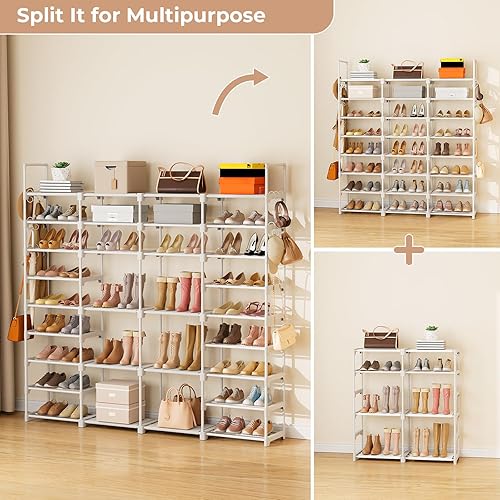 Miniatura 5 de ROJASOP Zapatero grande para armario de entrada, 64 a 68 pares de 9 niveles de alta resistencia, zapatero alto con 18 ganchos laterales extraíbles