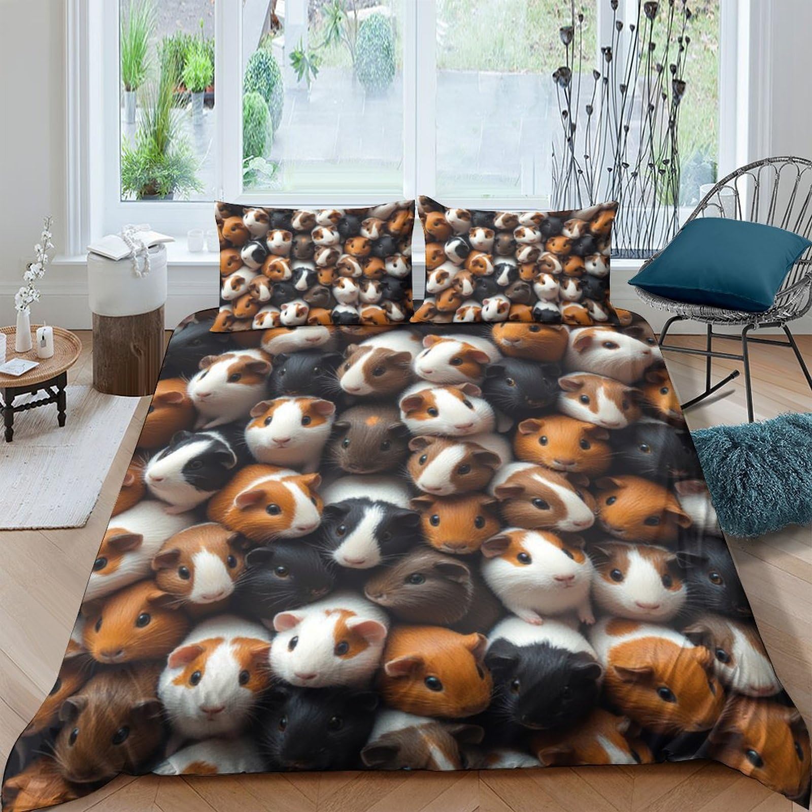 3D Printed Guinea Pig Duvet Cover, Microfiber Comforter Cover Hidden Zipper