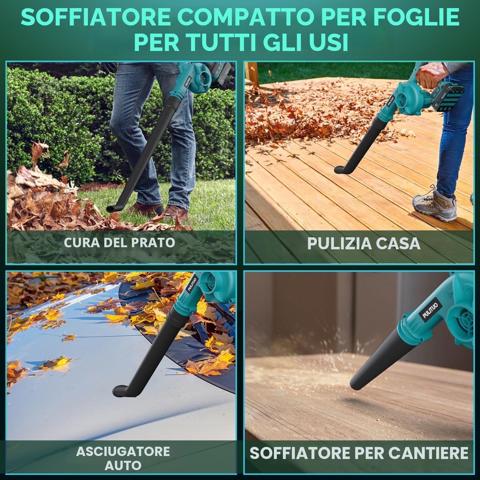 Soffiatore foglie a batteria per Makita 18V, motore senza spazzole, 2 batterie e caricabatterie inclusi, 6 velocità, 257 km/h, leggero e compatto con 3 ugelli per foglie, polvere, giardino e casa