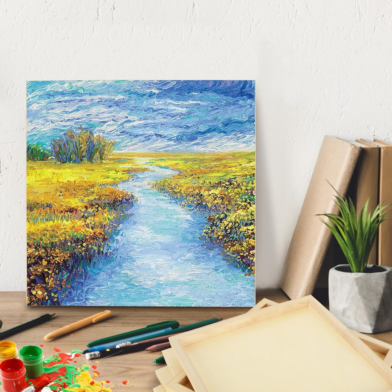 16Pcs Wood Panels for Painting, 6 x 6 Inch Unfinished Wood Canvas Boards, 3/4" Deep Cradle Painting Panel Boards for Drawing Pouring Wood Burning and DIY Arts Crafts Projects