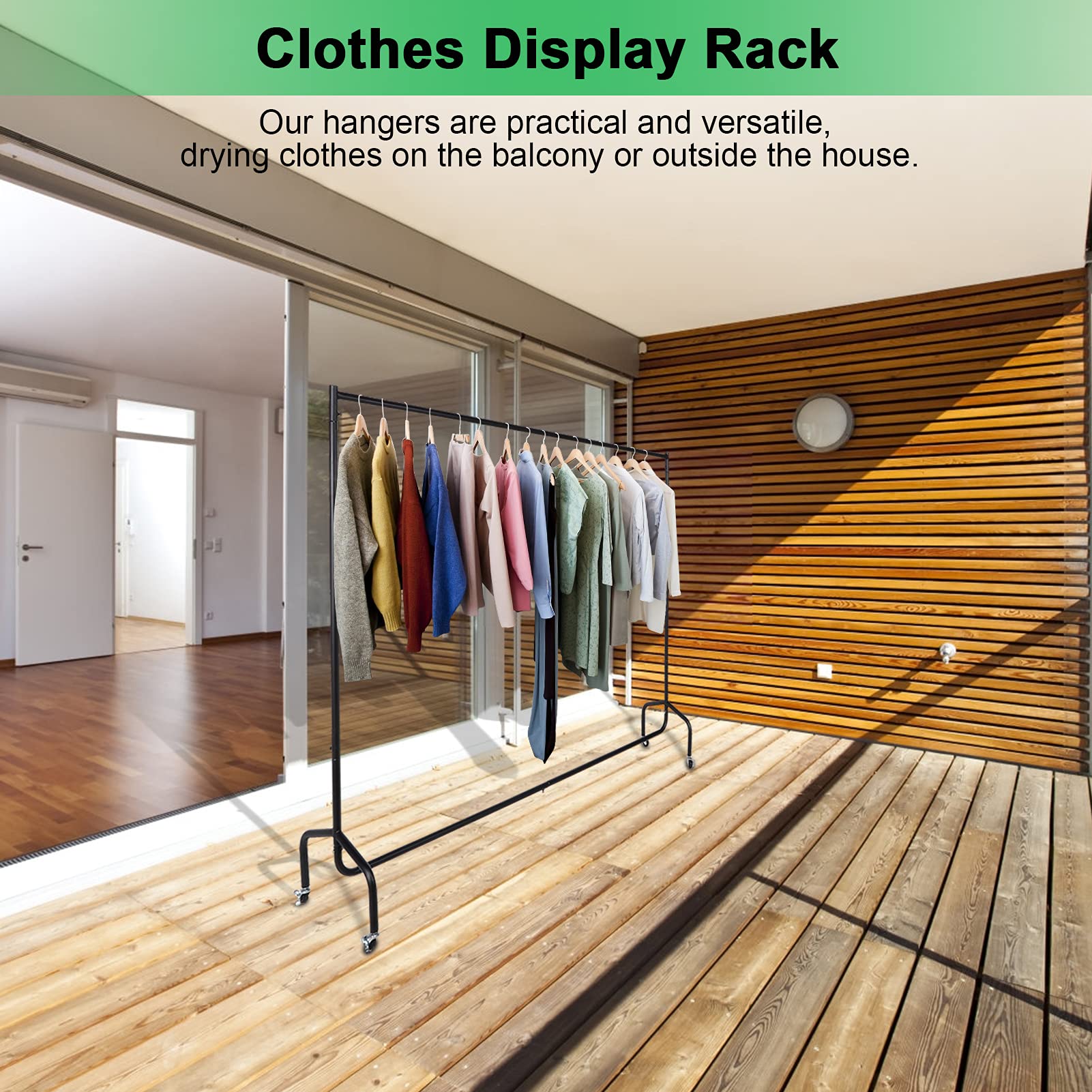 Clothes Rails for Bedroom, Heavy Duty 6FT Moveable Hanging Garment Long ...