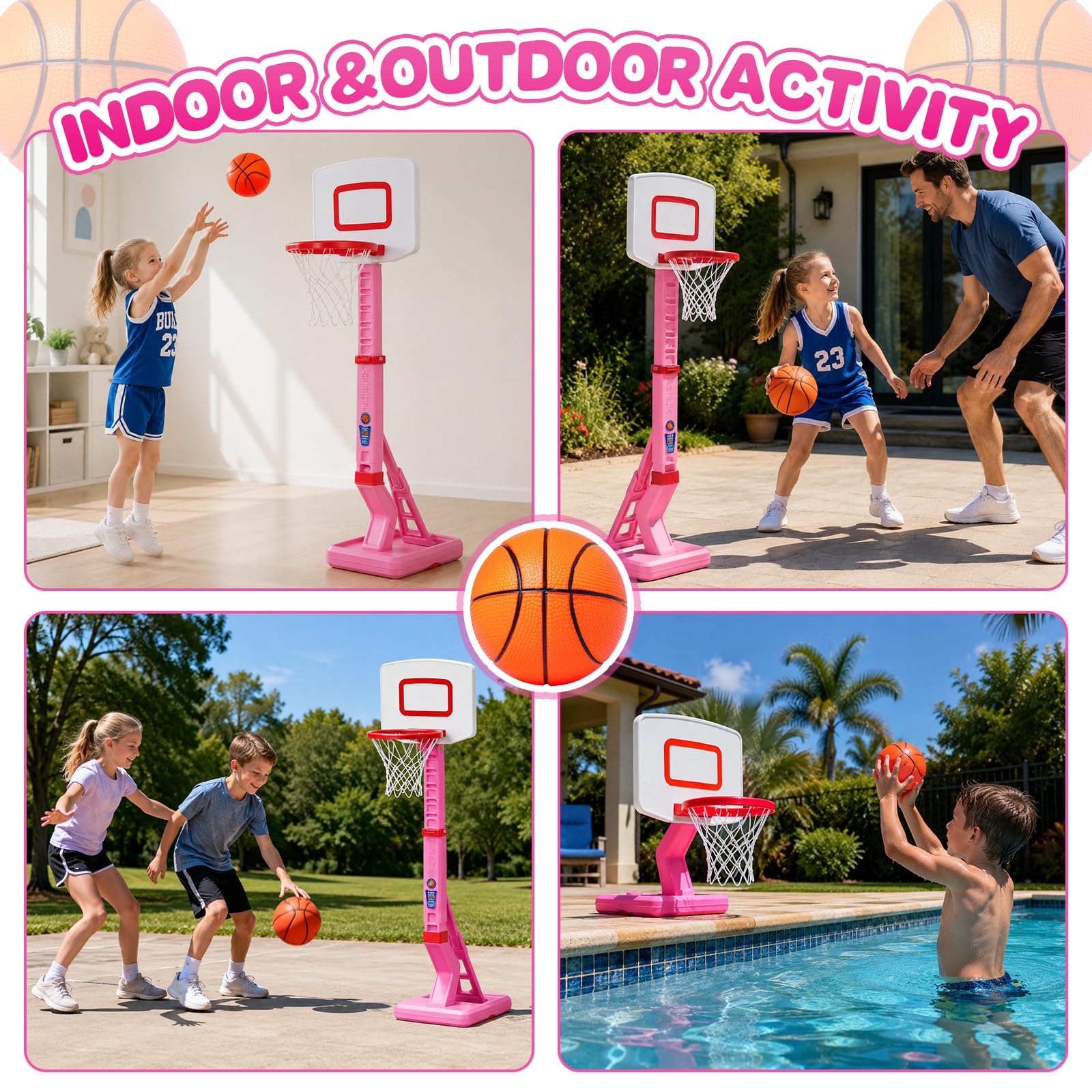 Canestro Basket Bambini, Altezza Regolabile 70-138 CM Con Supporto Mini Canestro Basket Da Camera Per Giochi Per Bambini Dai 3 Agli 8 Anni