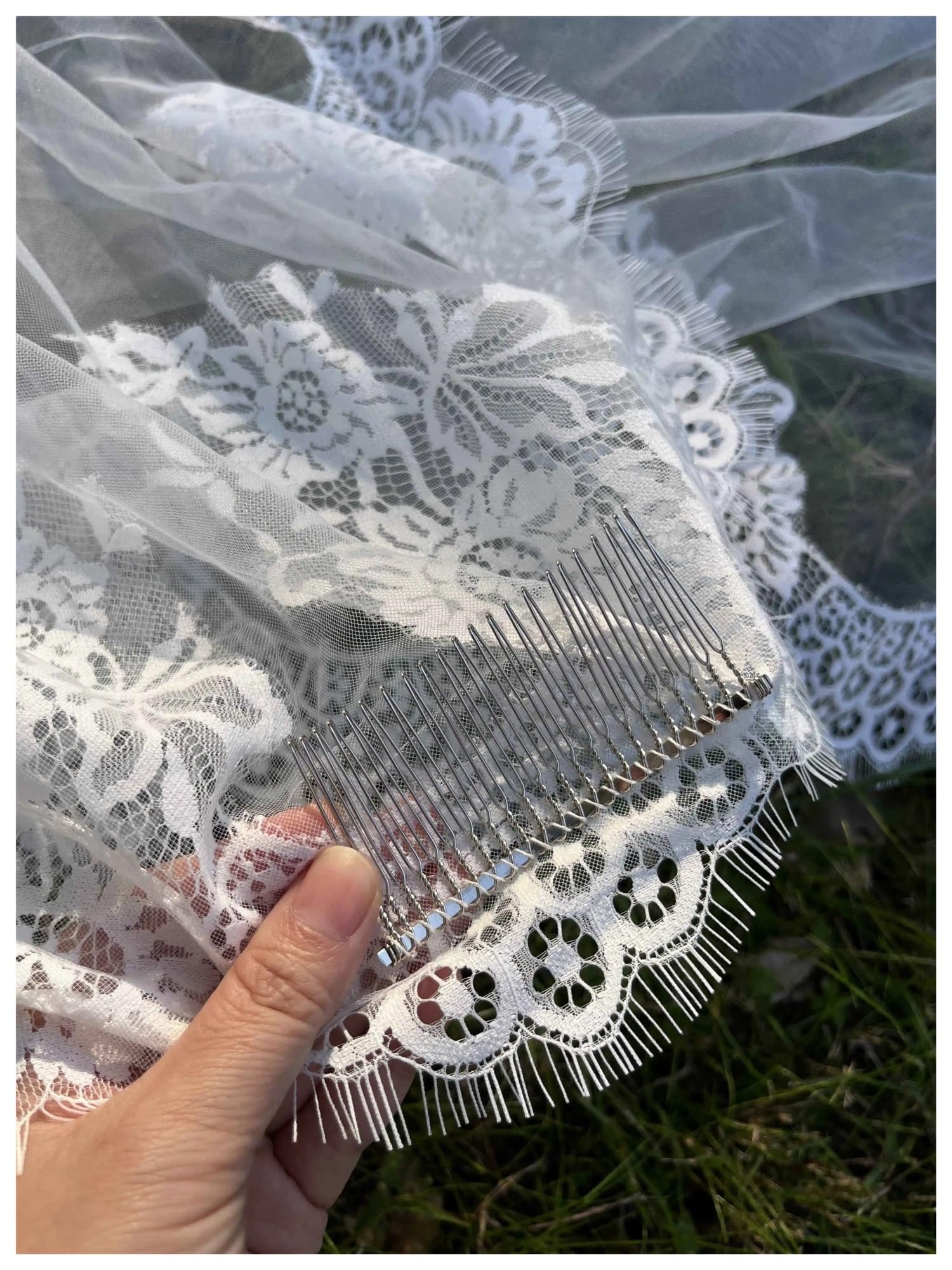 Weiß/Elfenbeinfarbener Hochzeitsschleier, 3 m langer Kamm, Spitze, Kathedrale, Brautschleier, Zubehör(WHITE,200cm)