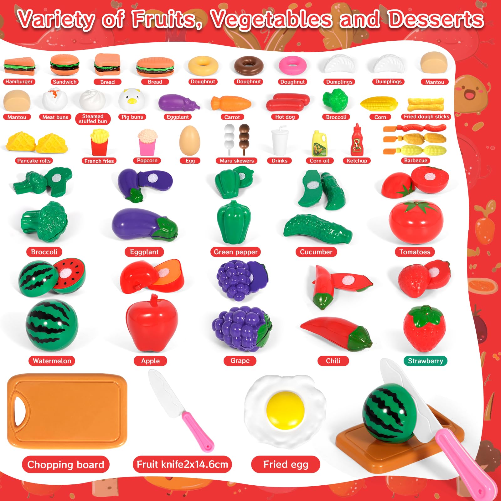 JUQG 74 Pezzi Accessori Giocattolo da Cucina per Bambini, Giocattoli da Cucina con Pentole e Padelle, Gioco di Ruolo da Chef Adatto a Ragazzi e Ragazze di 3 4 5 6 7 8 Anni - 4