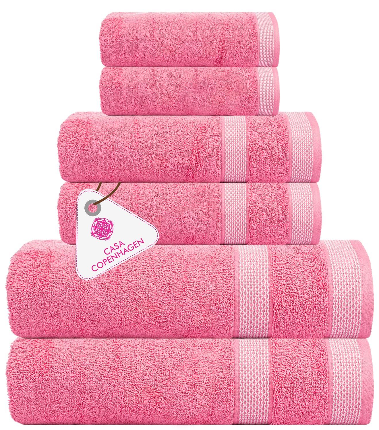 Casa Copenhagen Juego de 6 Toallas de baño 600 gsm, Rosa | Solitaire 100% algodón egipcio puro para baño, cocina y ducha: 2 toallas baño, 2 de mano, 2 paños (set regalo mujer y hombre)