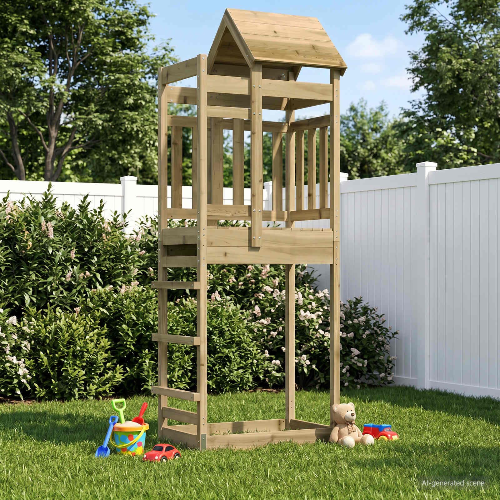 vidaXL Spielturm Braun 52,5 x 85 x 238 cm Massives imprägniertes Holz, Moderner Outdoor-Spielplatz, robuster Garten-Spielbereich, Abenteuer-Turm für Kids, Spaß im Hinterhof