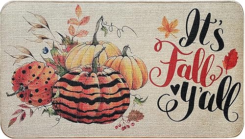 Voanos Tapete de puerta con diseño de otoño con diseño de hojas de arce y calabazas, tapete de goma antideslizante para interiores y exteriores, 17