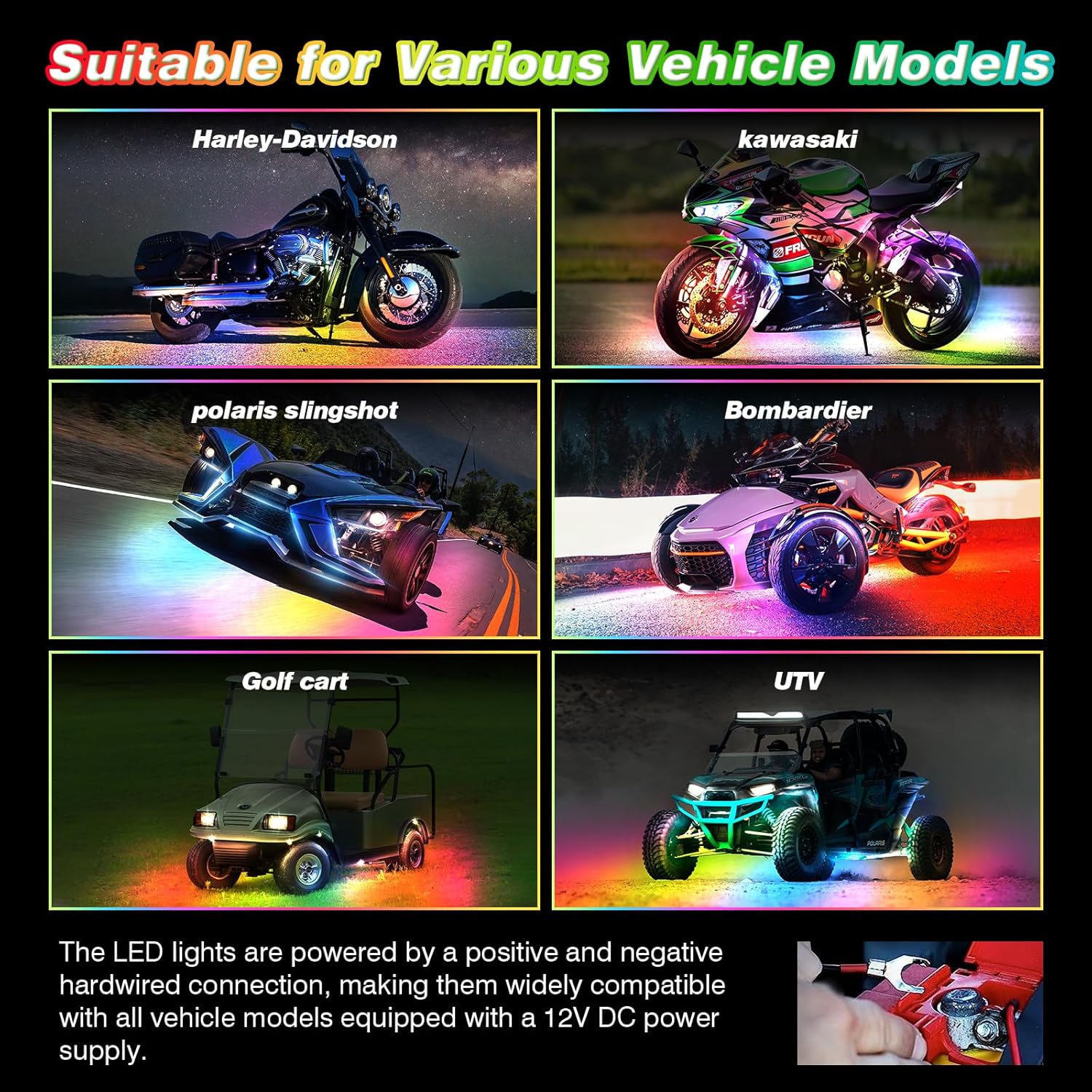 16Pcs Motorcycle LED Strip Lights Kit, RGB+IC Chasing Motorcycle LED Underglow Kit for Harley Davidson Kawasaki Suzuki, 12V Waterproof Golf Cart Underbody Light with APP/RF Control Brake Turn Signal