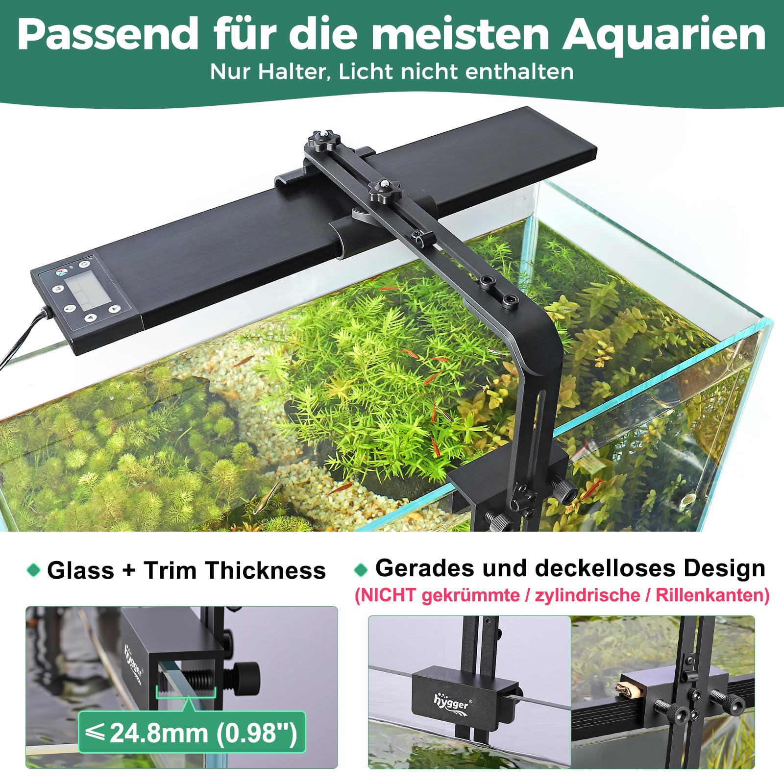 hygger Supporto per lampada da acquario, Supporto rialzato per lampada, regolabile in altezza 8.13 inch, supporto per lampada da acquario in lega di alluminio per acquari marini e d'acqua dolce, nero